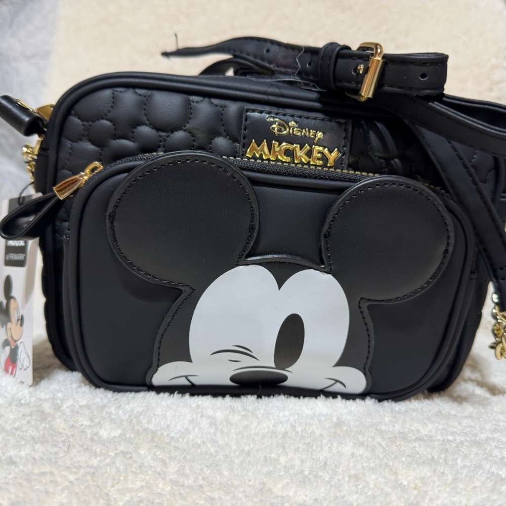 Disney Black Mickey Mouse Crossbody Bag with Quilted Texture